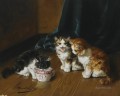 Alfred Brunel de Neuville kittens on floor